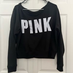 PINK Off the Shoulder Cropped Sweatshirt